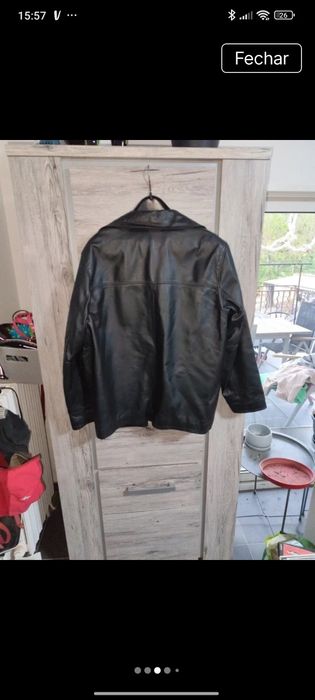 Casaco couro L preto