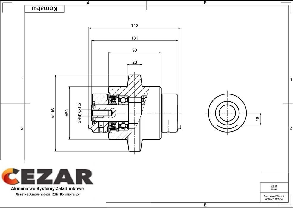 Rolka jezdna Komatsu PC05-6, PC05-7, PC10-7