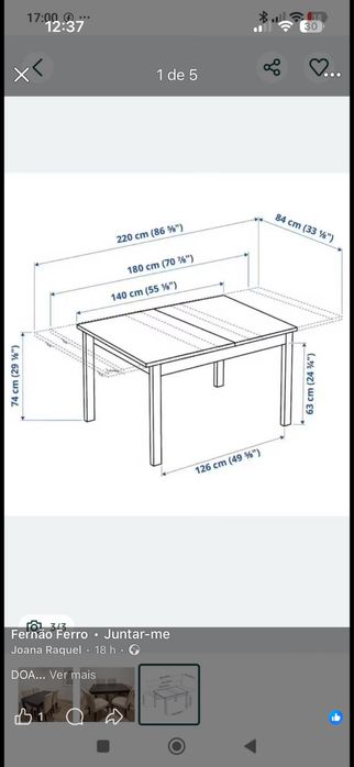 Mesa extensivel com 6 cadeiras