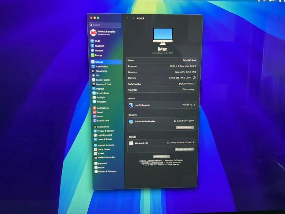 iMac 27" Retina 5K (2019) i9 8-Core 64GB RAM (com caixa original)