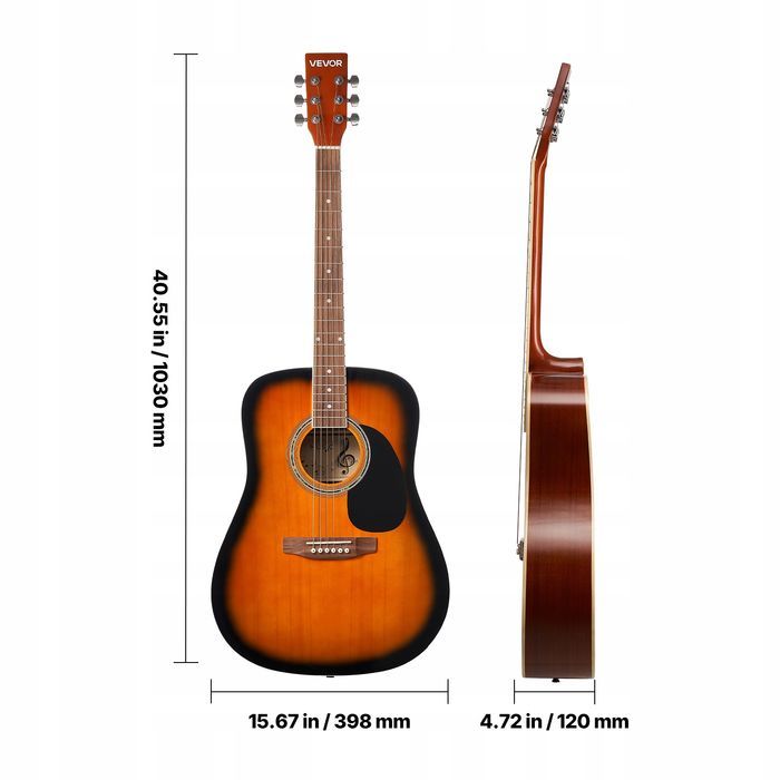 VEVOR gitara akustyczna dreadnought 41 in zestaw dla początkujących