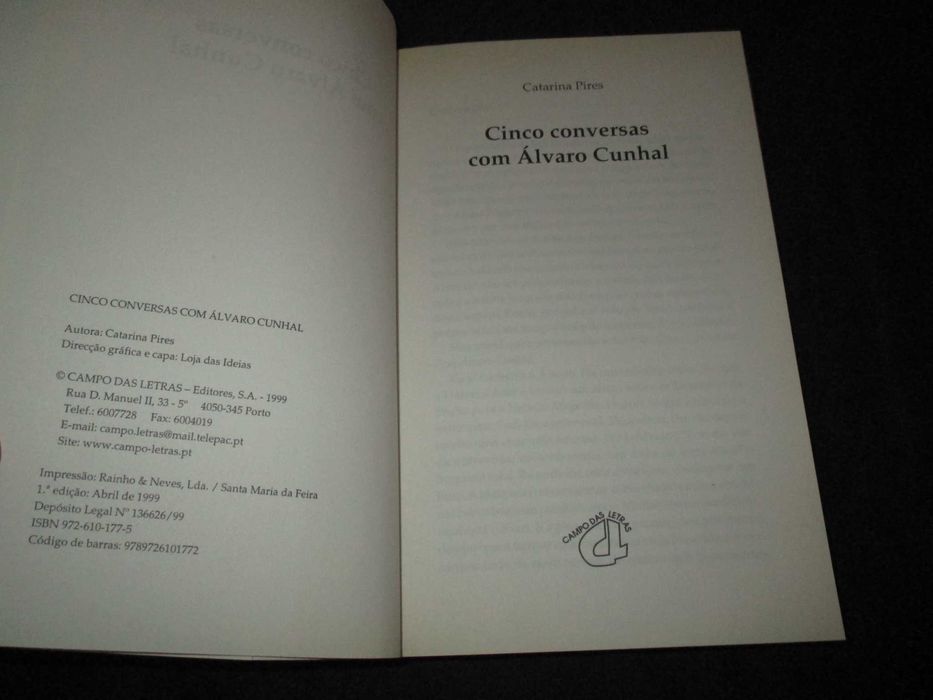 Livro Cinco conversas com Álvaro Cunhal 1ª edição