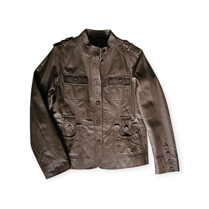 Leather Jacket Vintage y2k  military nude Brown grunge blezer swag 00s