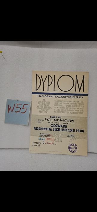 Dyplom Przodownika Pracy Socjalistycznej 1972r