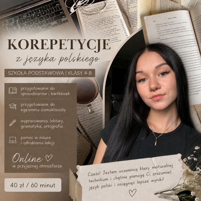 Korepetycje z języka polskiego ONLINE | Klasy 4–8 | Egzamin ósmoklasisty
