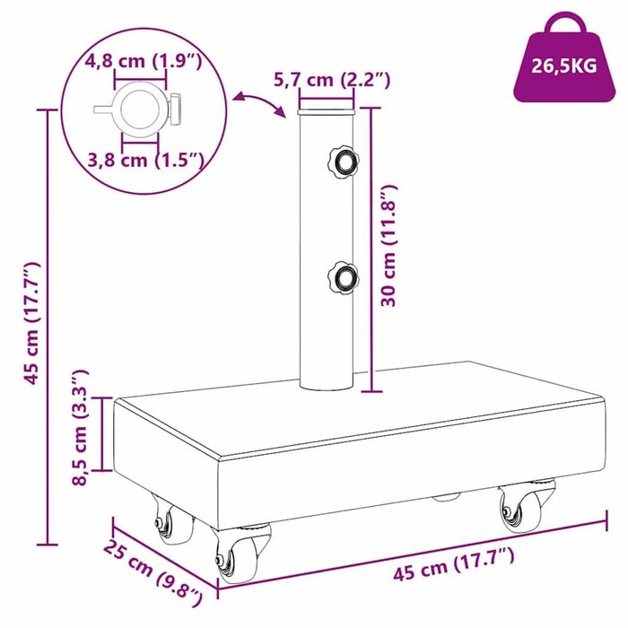 NOVO - Base para guarda-sol 45x25x8 cm granito preto
