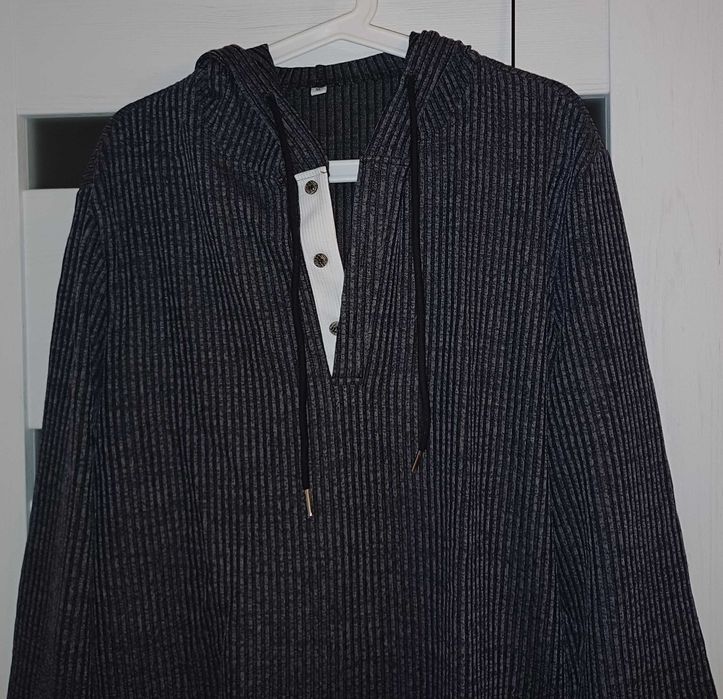 Sweter męski bluza z kapturem XL nowy ciemnoszary wygodny miły