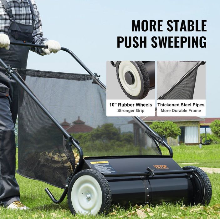 Duży ZBIERACZ LIŚCI Gałęzi Trawy 198L Ręczna Zamiatarka Bębnowa 66CM