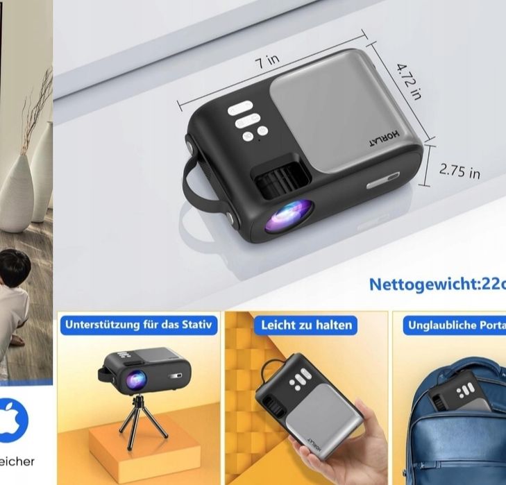 Mini projektor Bluetooth 5G, WiFi 9000 Lumenów Przenośny