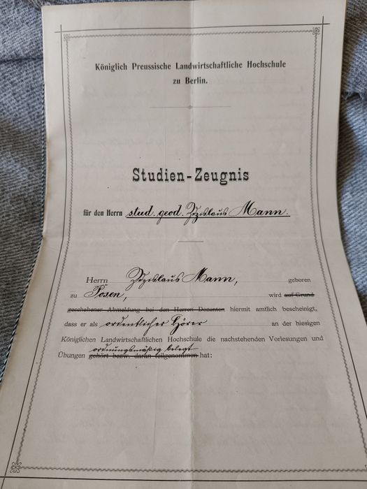 Świadectwo Uczelniane Berlin 1910 rok