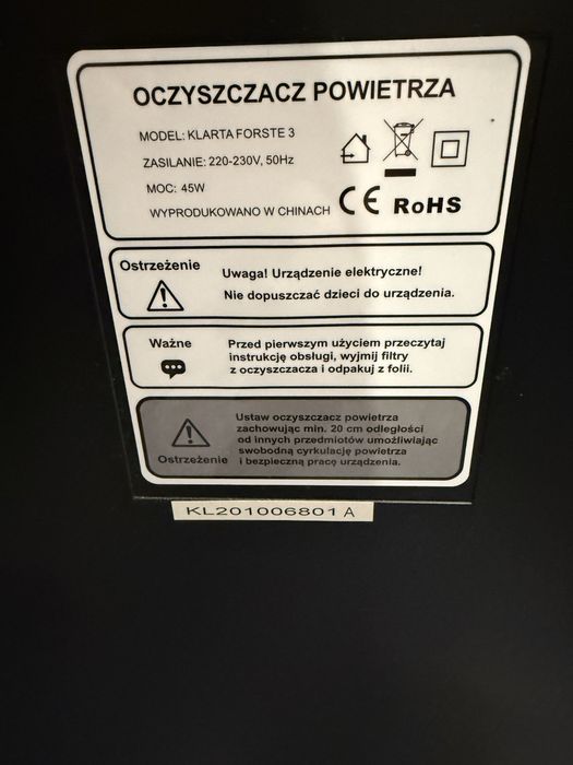 Oczyszczacz powietrza Klarta Forste 3 – PM2.5, AUTO, jonizacja