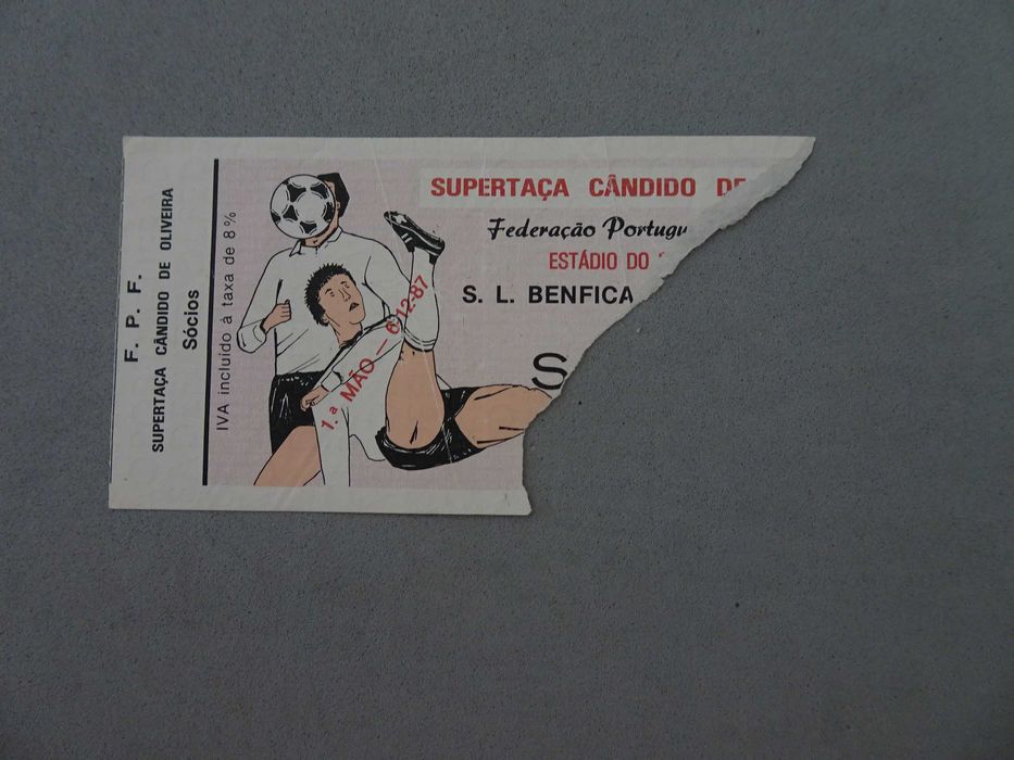 Bilhete de futebol Benfica - Sporting Supertaça Cândido de Oliveira 6 dezembro 1987