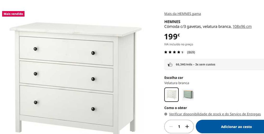 Cómoda HEMNES com 3 gavetas do IKEA