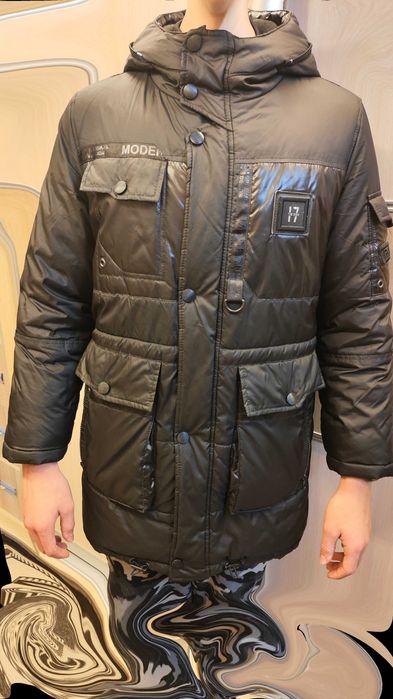 Куртка зимова чоловіча чорна підліткова на синтепоні, 40 розмір