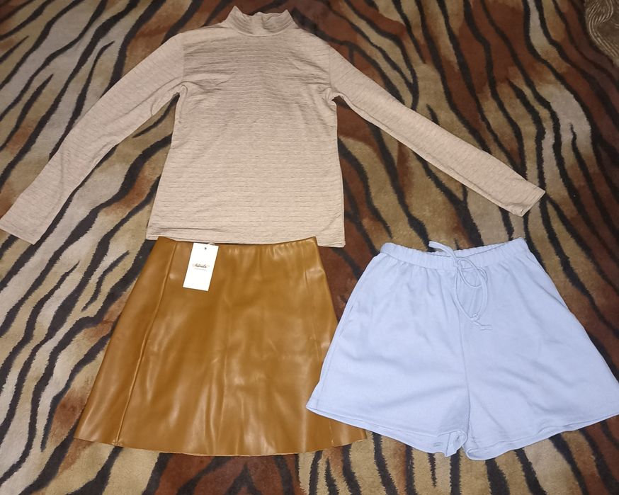 Новий одяг С комплект юбка спідниця шкіра на замші гольф рубчик шорти