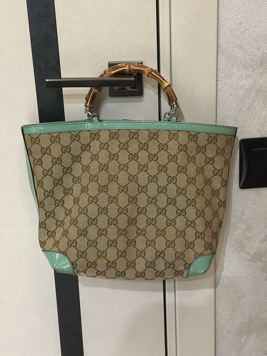 GUCCI GG Canvas Patent Leather Bamboo Handle сумка