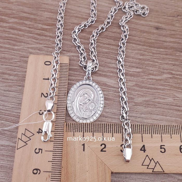 Жіноча срібна цепочка і ладанка-іконка Богородиця. Ланцюжок жіночий