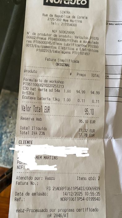 Bateria Varta c30 45h 530a 12v NOVA