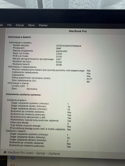 Nowa bateria MacBook Pro A1989 Intel core i7 16 GB RAM 512 GB SSD 18”