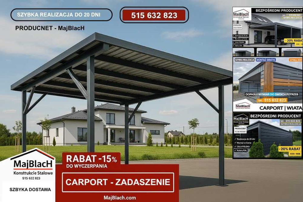 Garaż Blaszany OCYNKOWANY /Wiata /Hala/Konstrukcja Stalowa – Maj-Blach