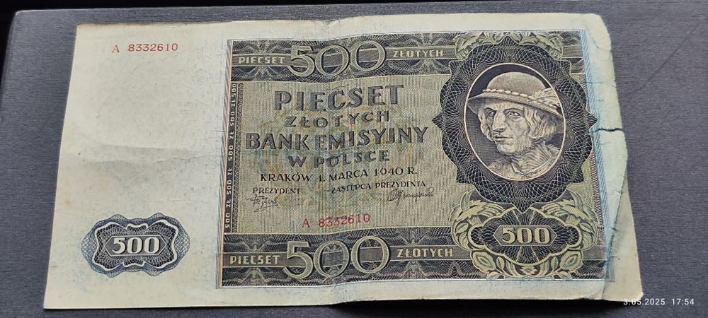 500 zł 1940 oraz 100 zł 1948