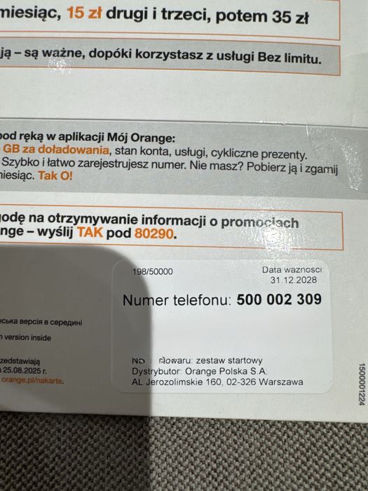 Starter Orange zloty numer