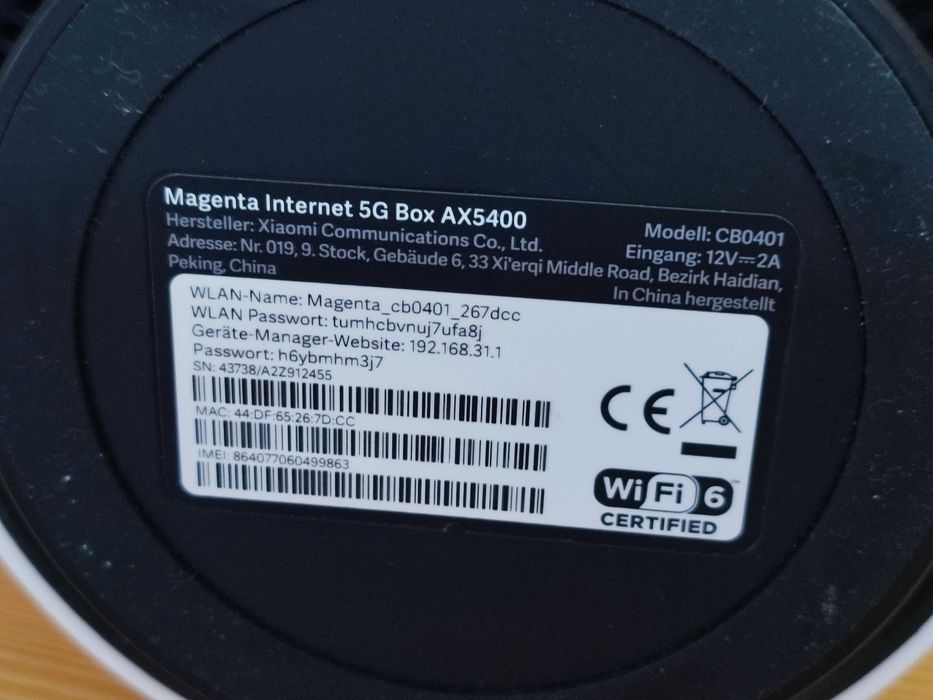 Xiaomi 5G CB0401 AX5400 Wi-Fi 6 Router SIM