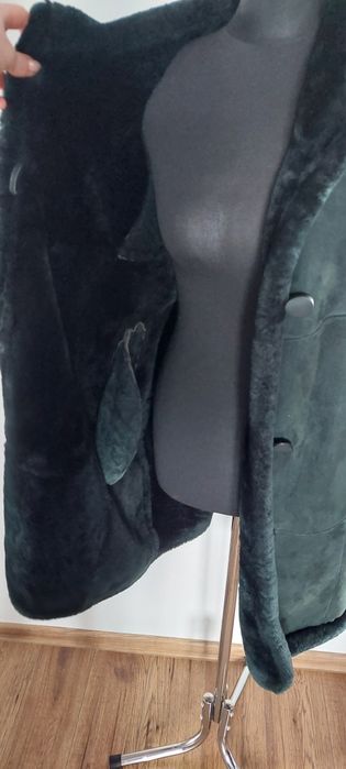 Prawdziwy kożuszek skórzany damski z kapturem, M/L