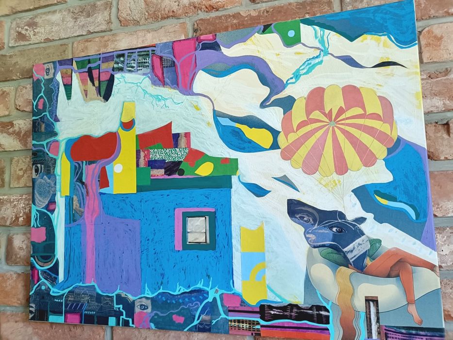 Obraz abstrakcja malarstwo kolaż 50x70