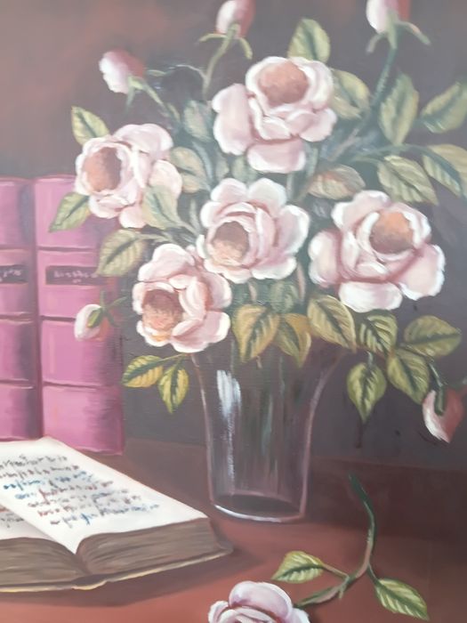 Pintura a óleo de Fernando Silva  1,25 mtr x 0,75 mt moldura entalhada dourada