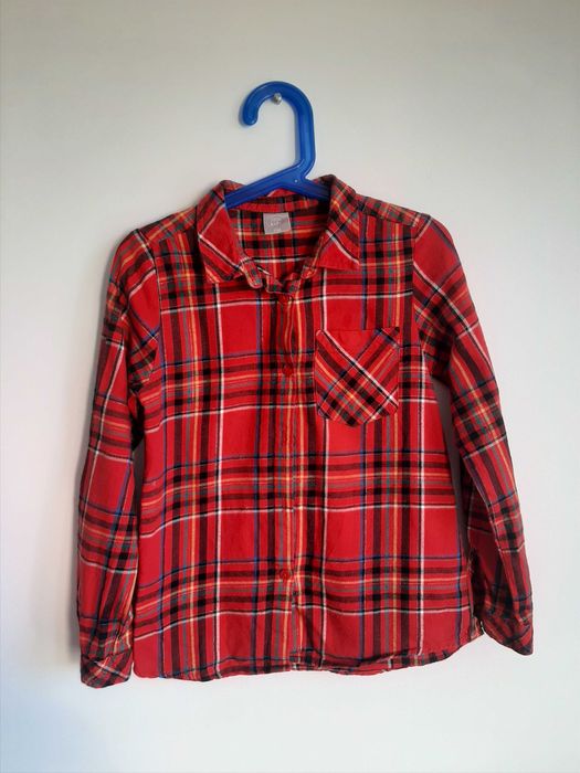 Czerwona bawełniana świąteczna koszula w kratę Little Kids 116