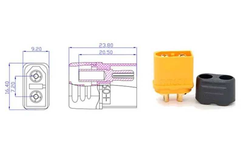 Роз'єм живлення Amass XT60H(M), з кабелем 12AWG, 0.1м