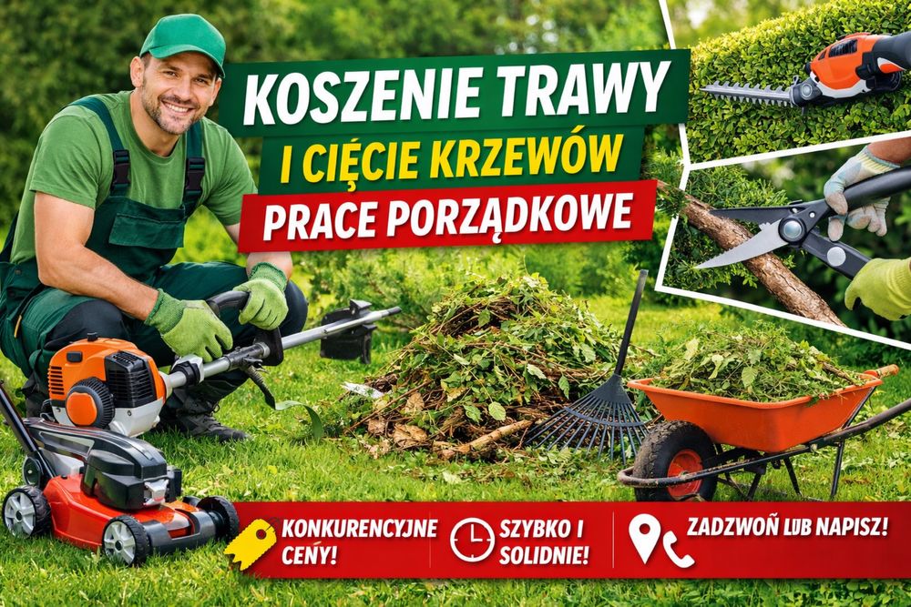 Koszenie trawy,ciecie krzewow,prace porzadkowe wertykulacja trawnikow