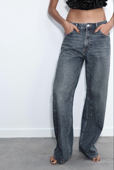 Zara relaxed MID-RISE TRF sparkle jeans
