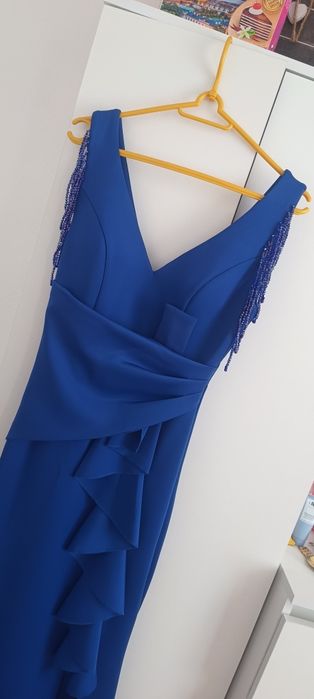 Granatowa / Chabrowa dopasowana sukienka wieczorowa długa maxi MONIA BIS Pretty Women XS 34