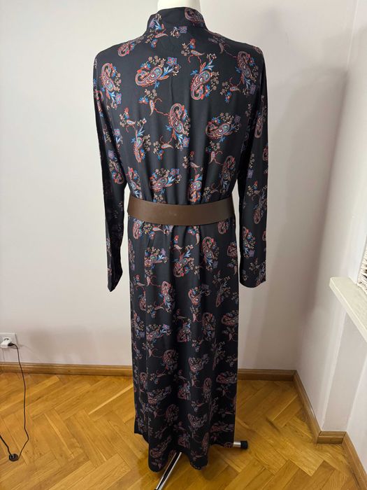 NOWA długa prosta sukienka wzór parsley czarna 44  BON PRIX