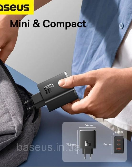 Блок живлення Baseus GaN6 Pro Fast 2C+2U 65W Cable Type-C Type-C 100w