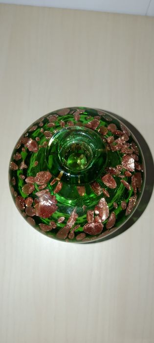 Vaso de Vidro Artístico Italiano Crisalcor – Verde com Detalhes Metáli