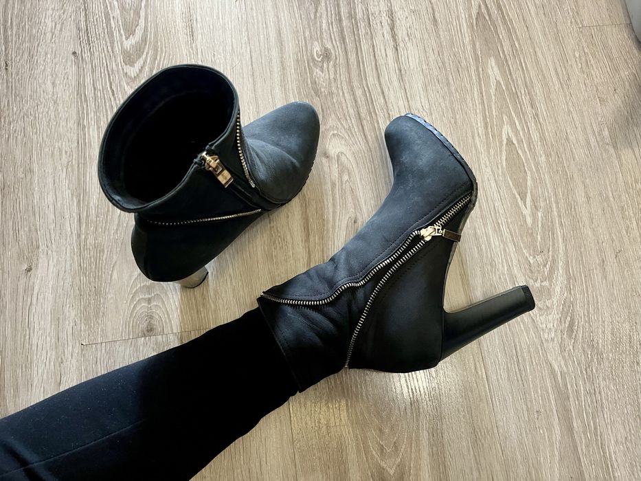 Oleksy botki na obcasie czarne zamszowe ocieplane 39