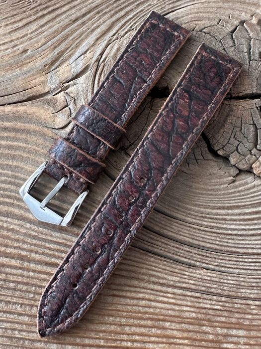 Pasek do zegarka 17 mm handmade skóra vintage brązowy ręcznie robiony