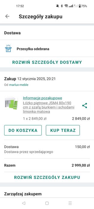 Łóżko piętrowe  z szafą