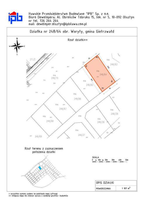 Działka budowlana 1107m² | Woryty koło Olsztyna