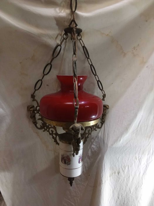 Candeeiro teto 3 hastes em bronze tubo de porcelana