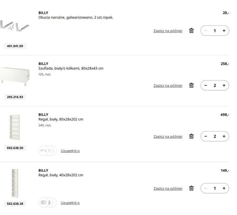 IKEA BILLY zestaw regałów + szuflady biały