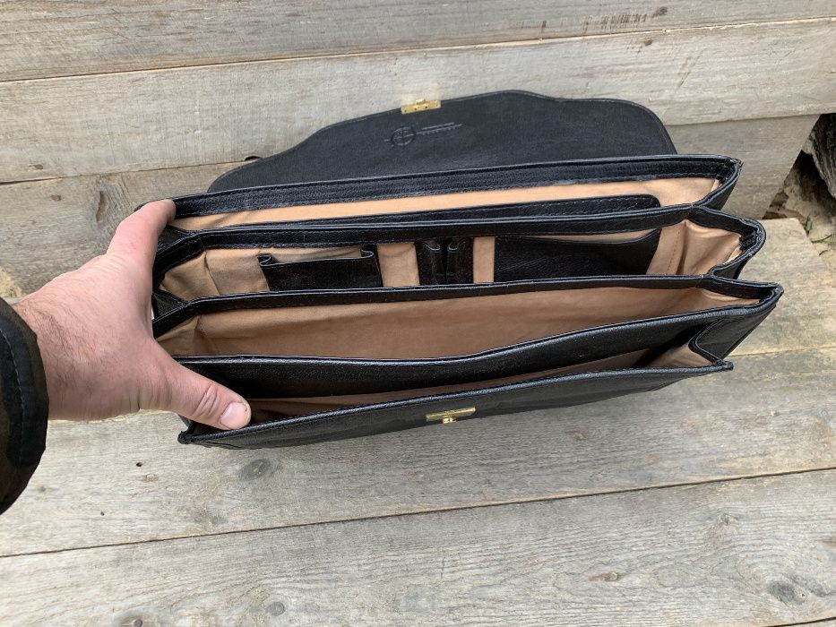 Кожаный Портфель Черный Мужская Сумка для Бумаг Кожа Мессенджер Плечо