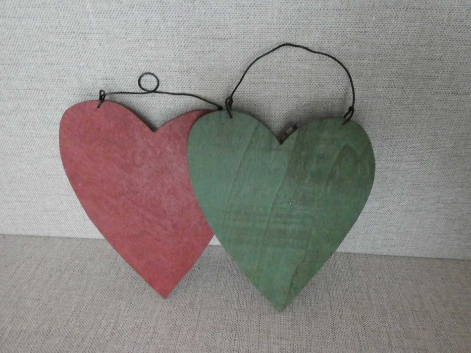 Par de Corações com Pai Natal - Pintados à Mão
