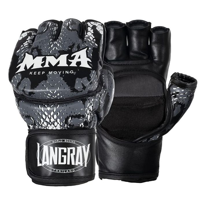 Langray Rękawice MMA Treningowe Otwarte Palce Czarne M unisex wzór