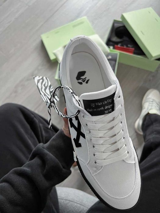 Кросівки Off-White Vulcanized Low Canvas White Black Premium | Кроссовки чоловічі жіночі