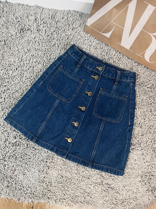 Granatowa jeansowa spodniczka mini z guzikami damska Hm rozm xxs