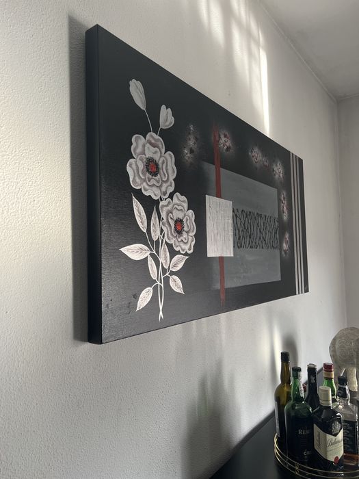 Tela decorativa preta/ prateada